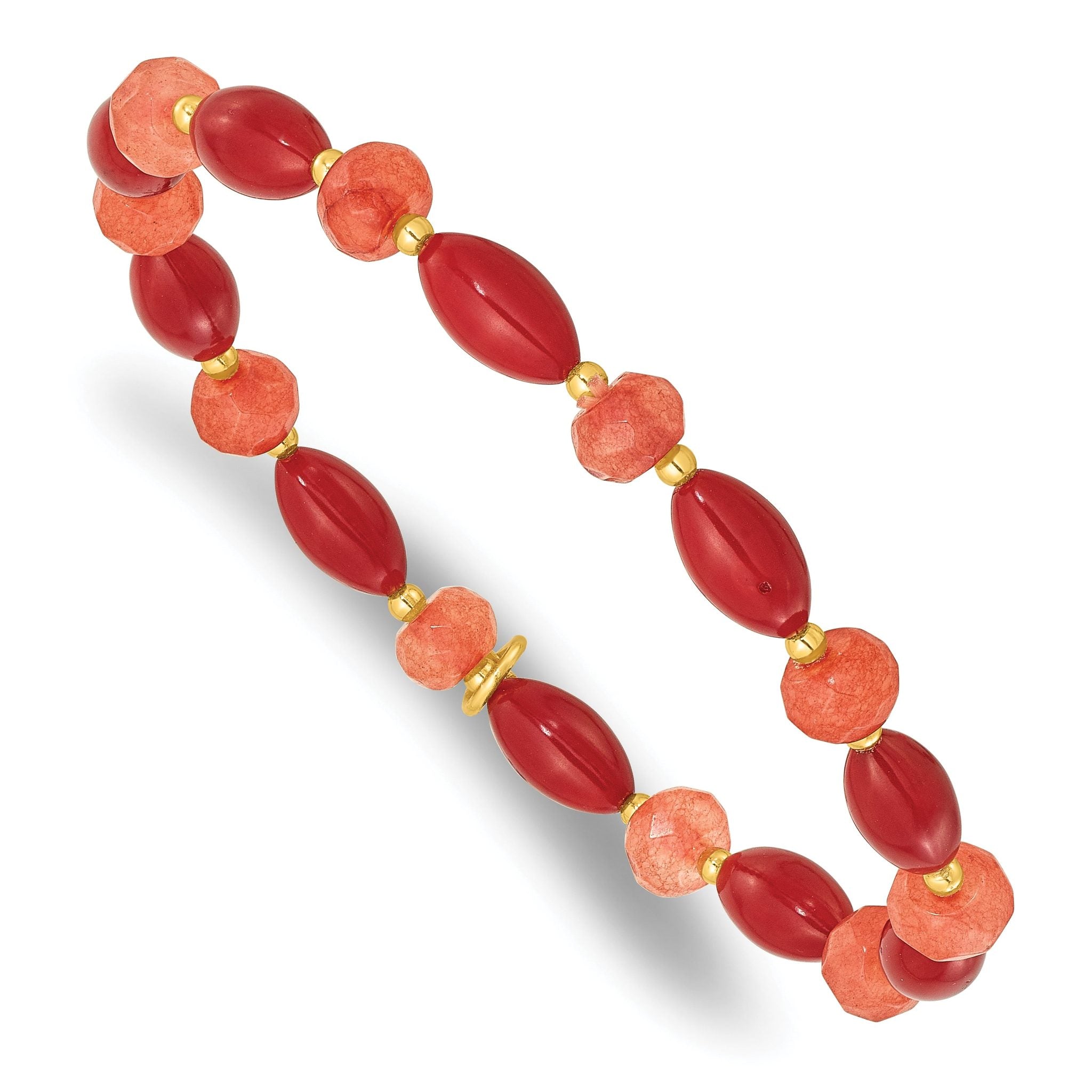Sterling Silver Gold-plated Coral and Jade Beaded Stretch Bracelet Main image