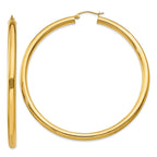 10K Gold Polished 4mm Hoop Earrings with Wire Clasp for Women