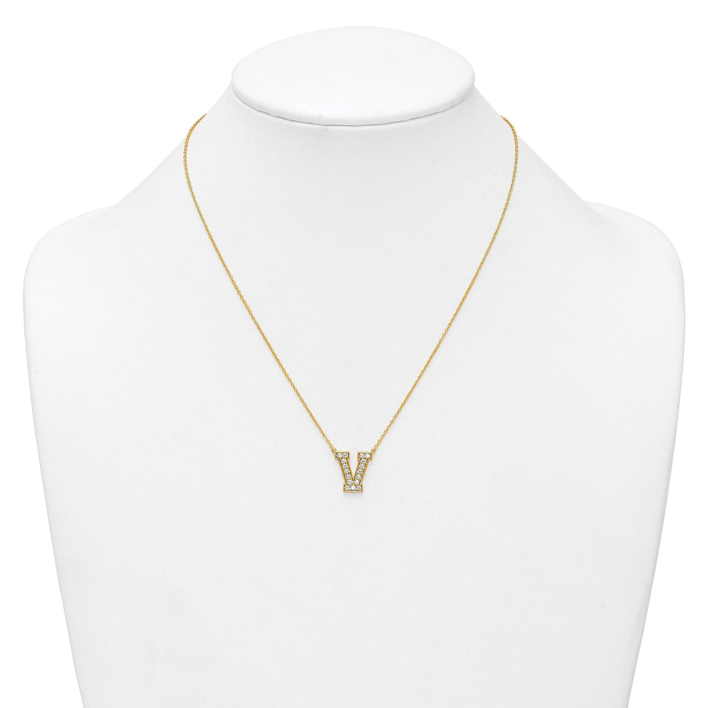 14k 3/8 carat Lab Grown Diamond VS+ F+ Complete Letter V 18 inch Initial Necklace