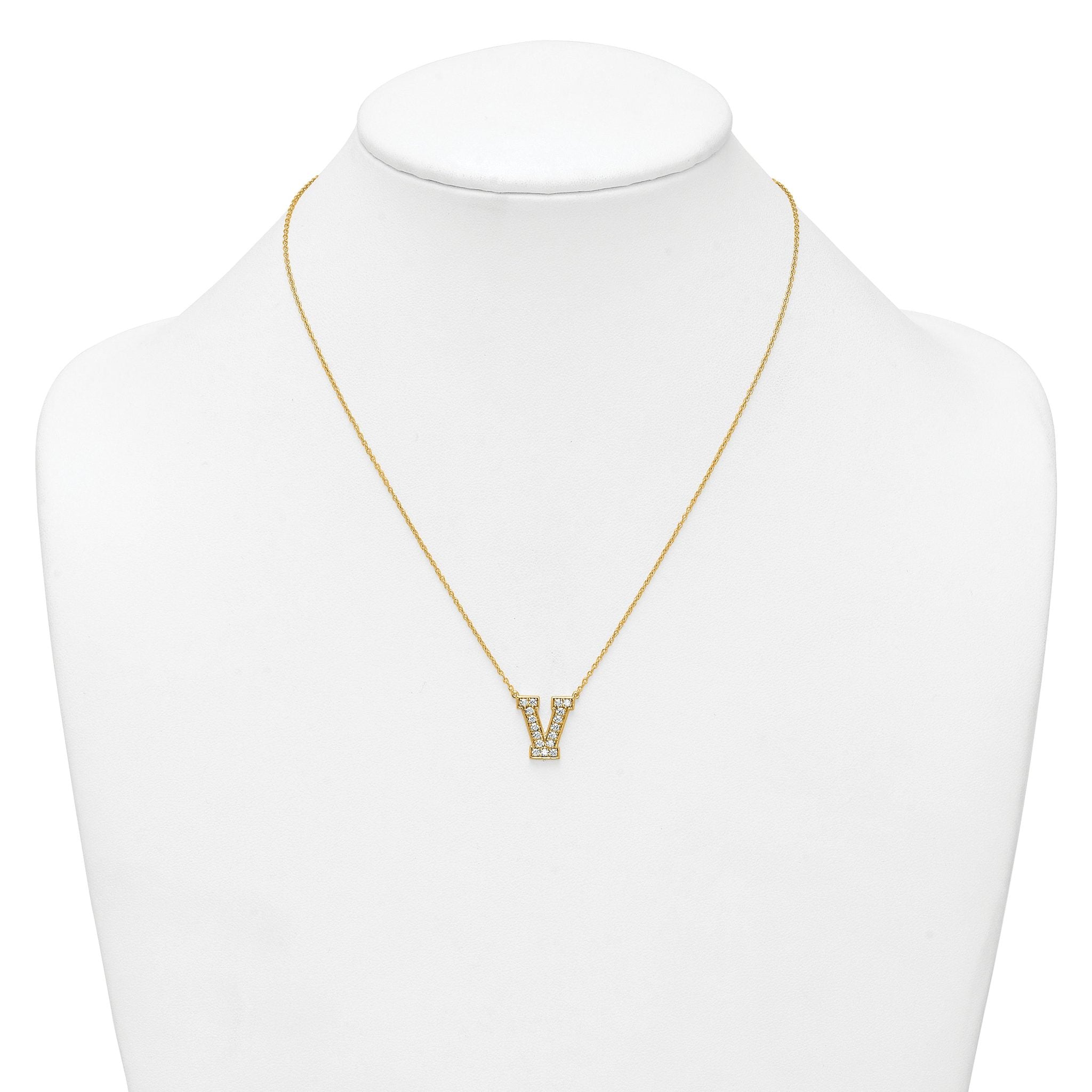 14k 3/8 carat Lab Grown Diamond VS+ F+ Complete Letter V 18 inch Initial Necklace