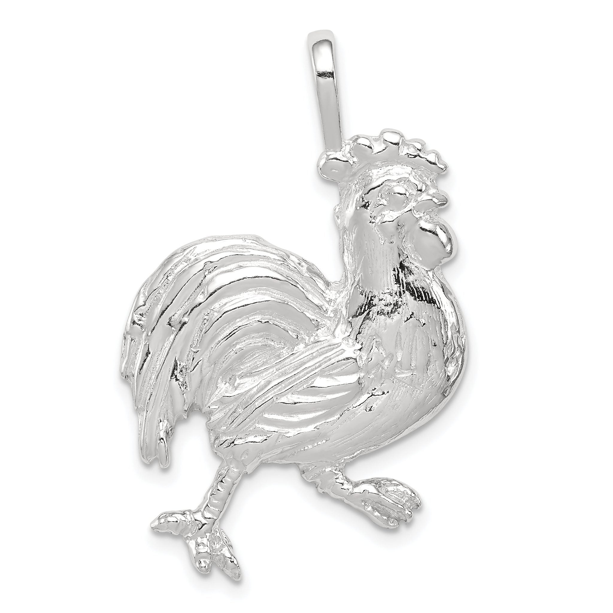 Sterling Silver 925 Rooster Charm with Polished Anti-Tarnish Finish