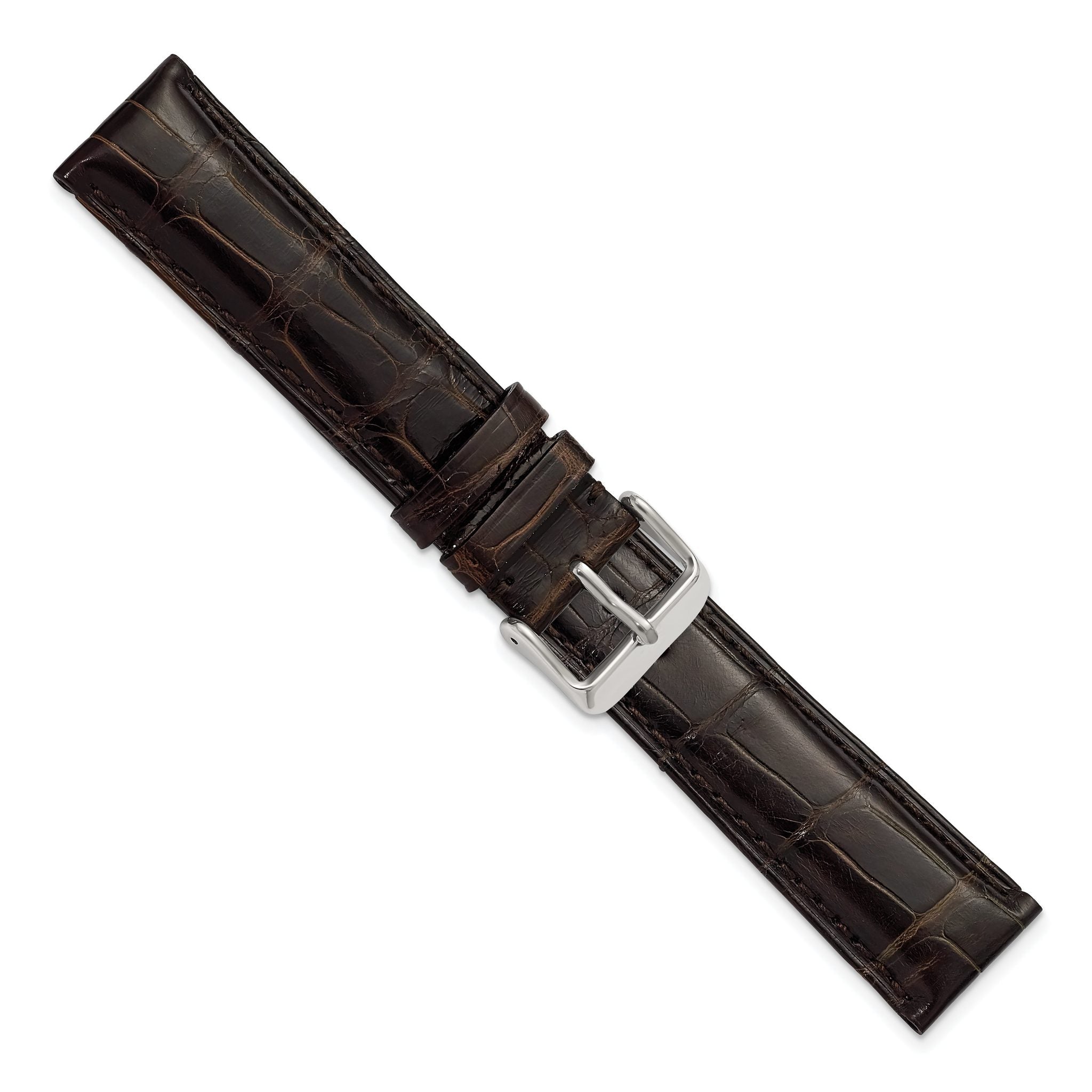 18mm Brown Genuine Alligator Chrono Leather with Silver-tone Buckle 7.5 inch Watch Band