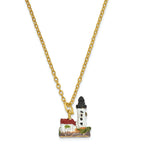 Luxury Giftware by Jere Pewter Bejeweled Crystals Gold-tone Enameled LUMI Guiding Lighthouse Trinket Box with Matching 18 Inch Necklace