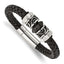 Stainless Steel Antiqued Brushed and Polished Black IP-plated Black Braided Leather Bracelet for Men