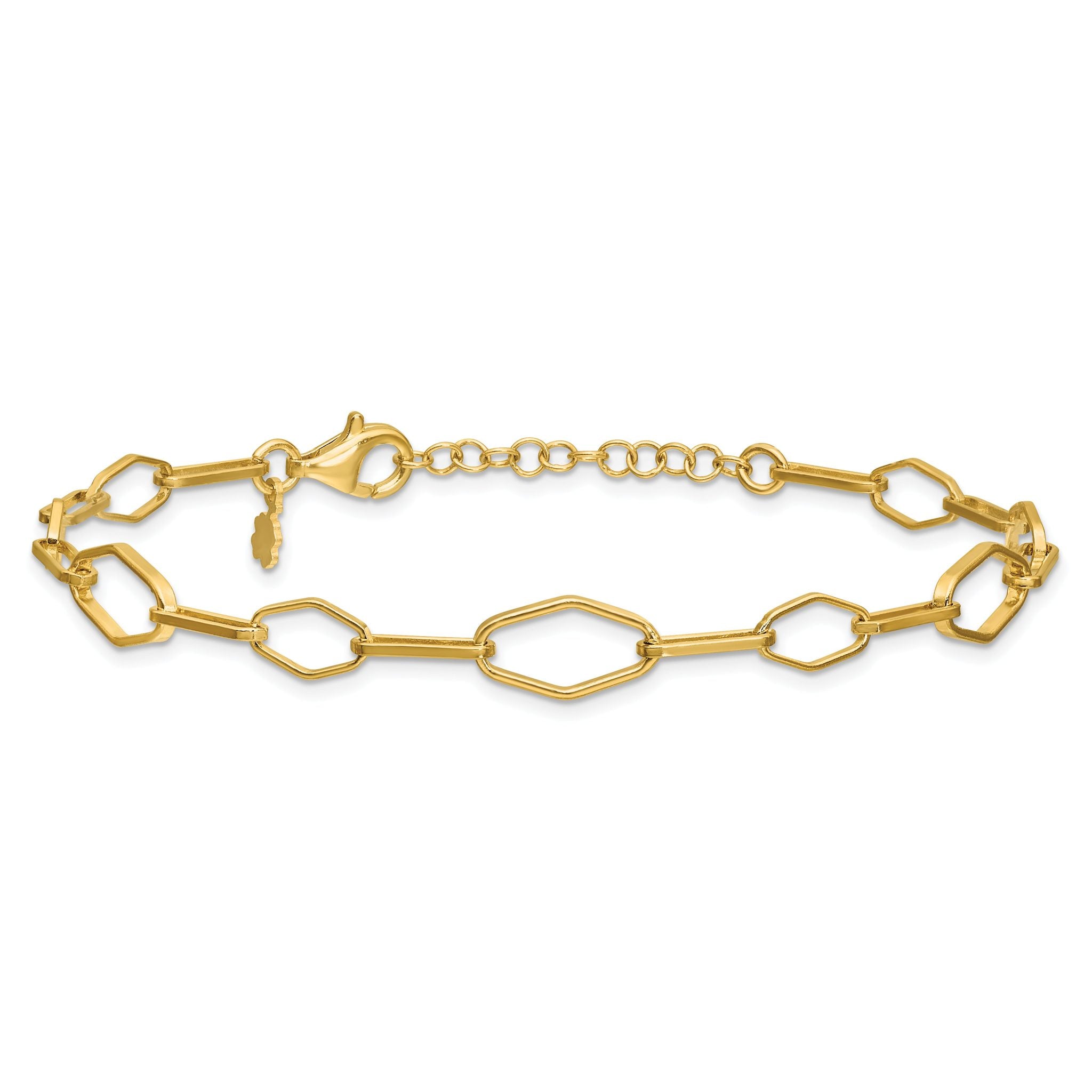 Sterling Silver Gold-tone pol. Fancy Link w/1in ext. Bracelet