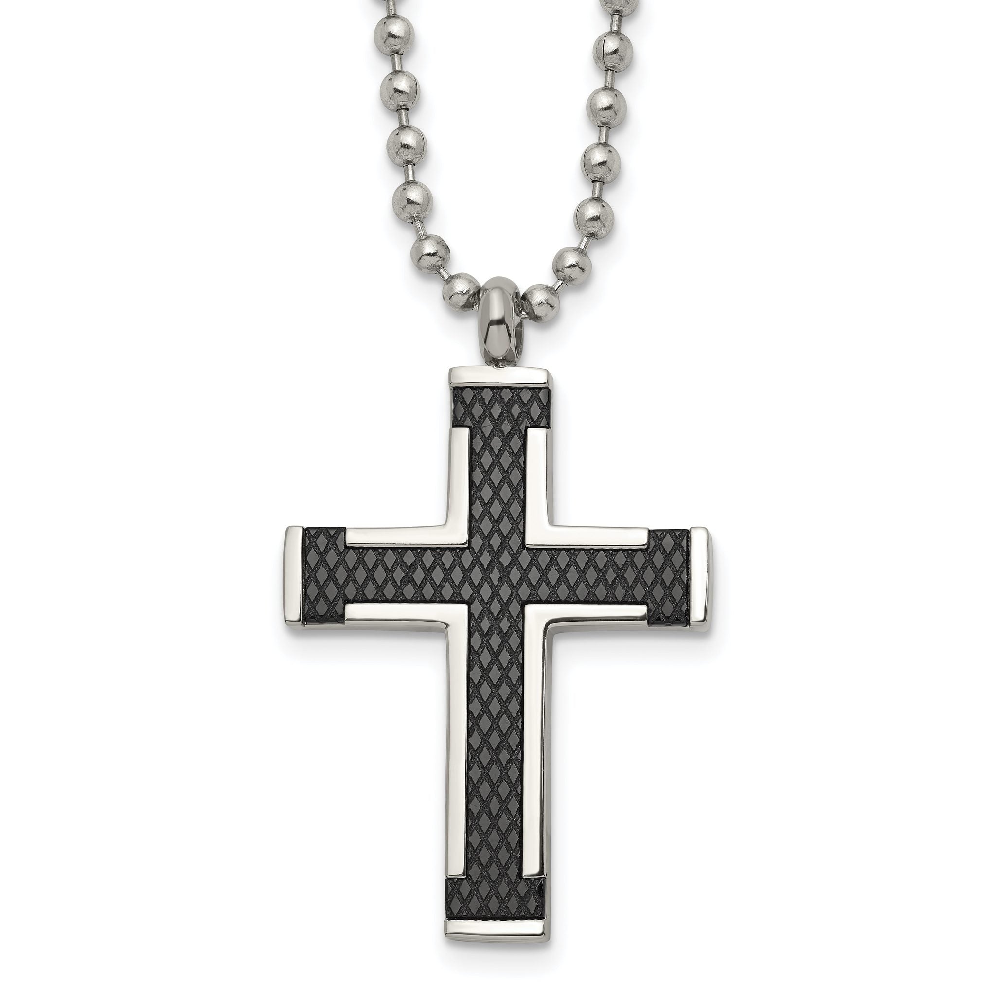 Chisel Titanium Polished Black IP-plated Laser Cut Cross 22 inch Necklace Main image