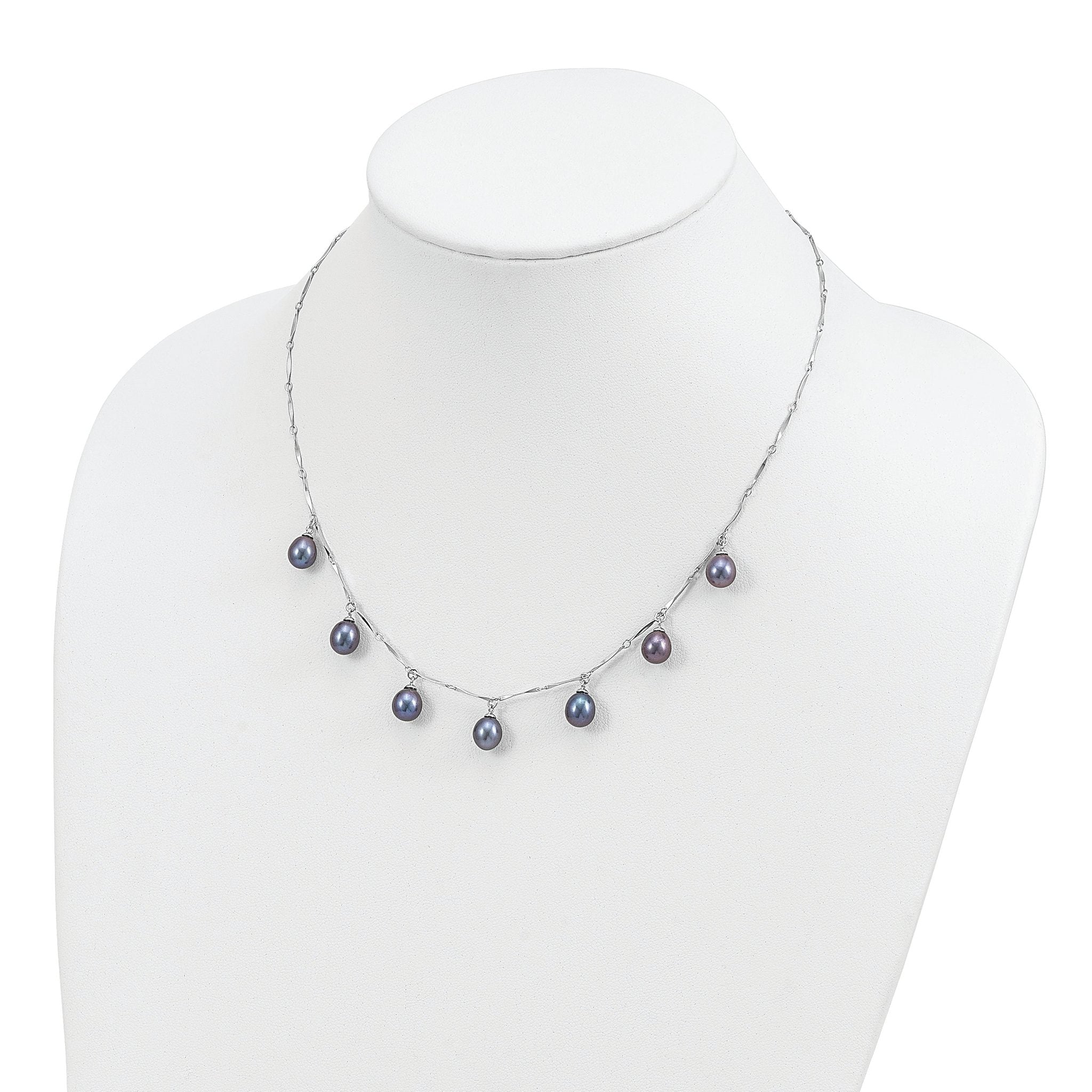 Sterling Silver RH 7-8mm Black Teardrop FWC Pearl Dangle Necklace