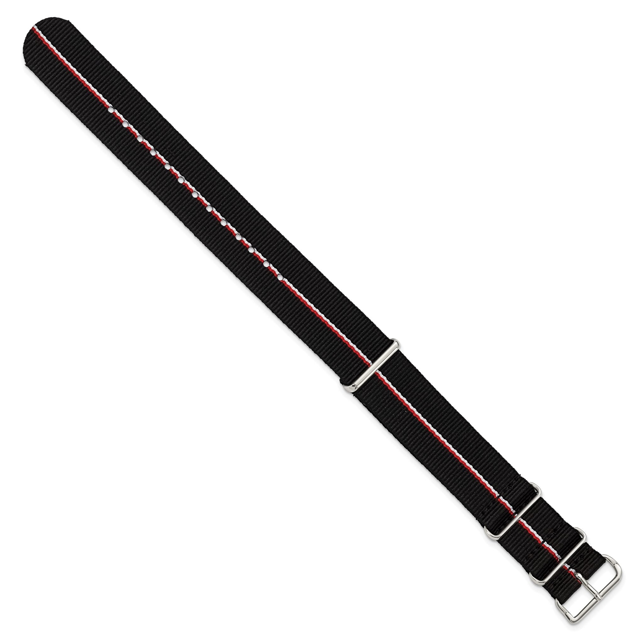 22mm One-Piece Black with Red and White Stripes Military Ballistic G10 Nylon with Silver-tone Buckle 10.75 inch Watch Band Secondary image
