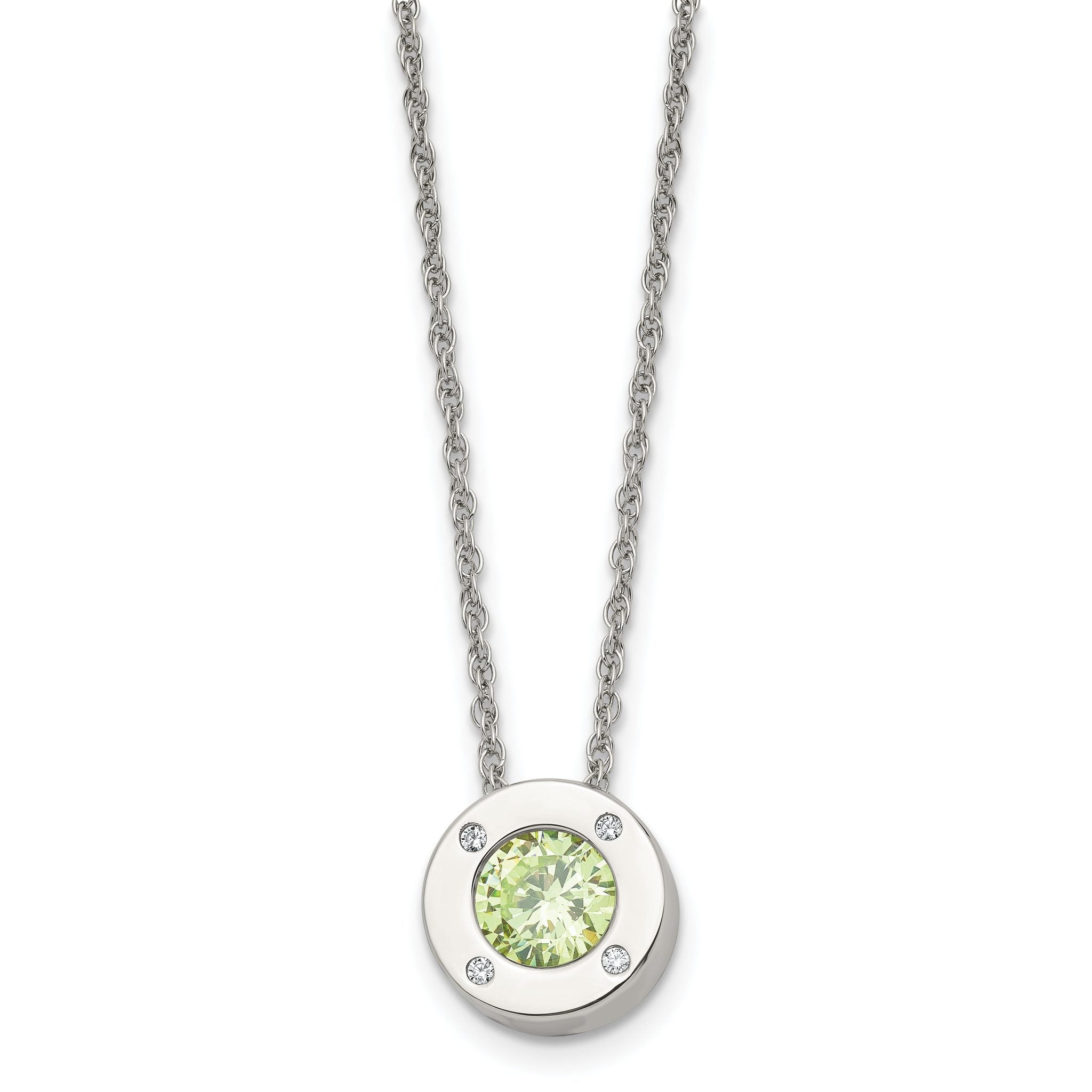 May Birthstone Circle Pendant Necklace in Stainless Steel Main image