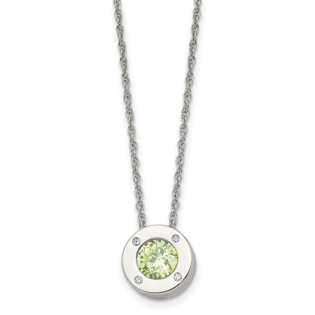 May Birthstone Circle Pendant Necklace in Stainless Steel