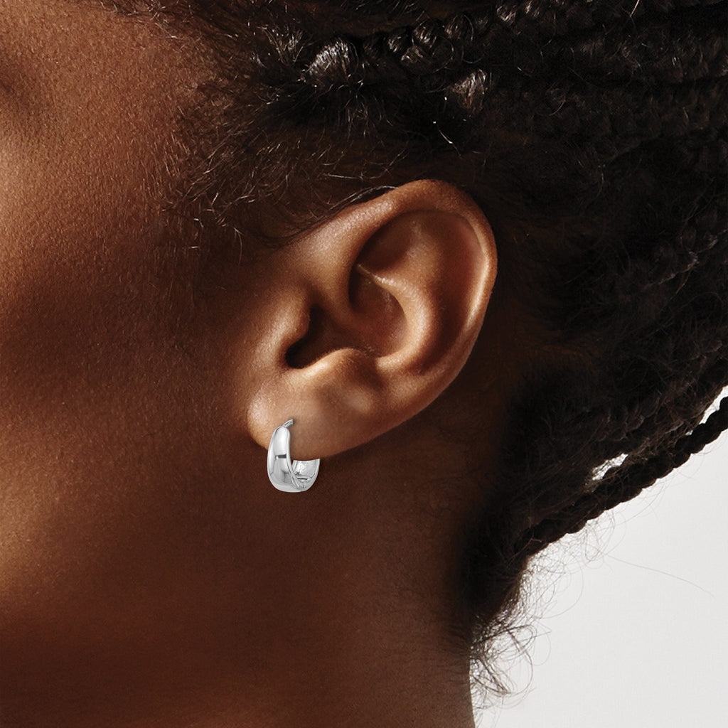 Sterling Silver Rhodium-plated 12x5mm Huggie Hoop Earrings