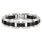 Stainless Steel Polished with Black Rubber Inlay Link Bracelet for Men