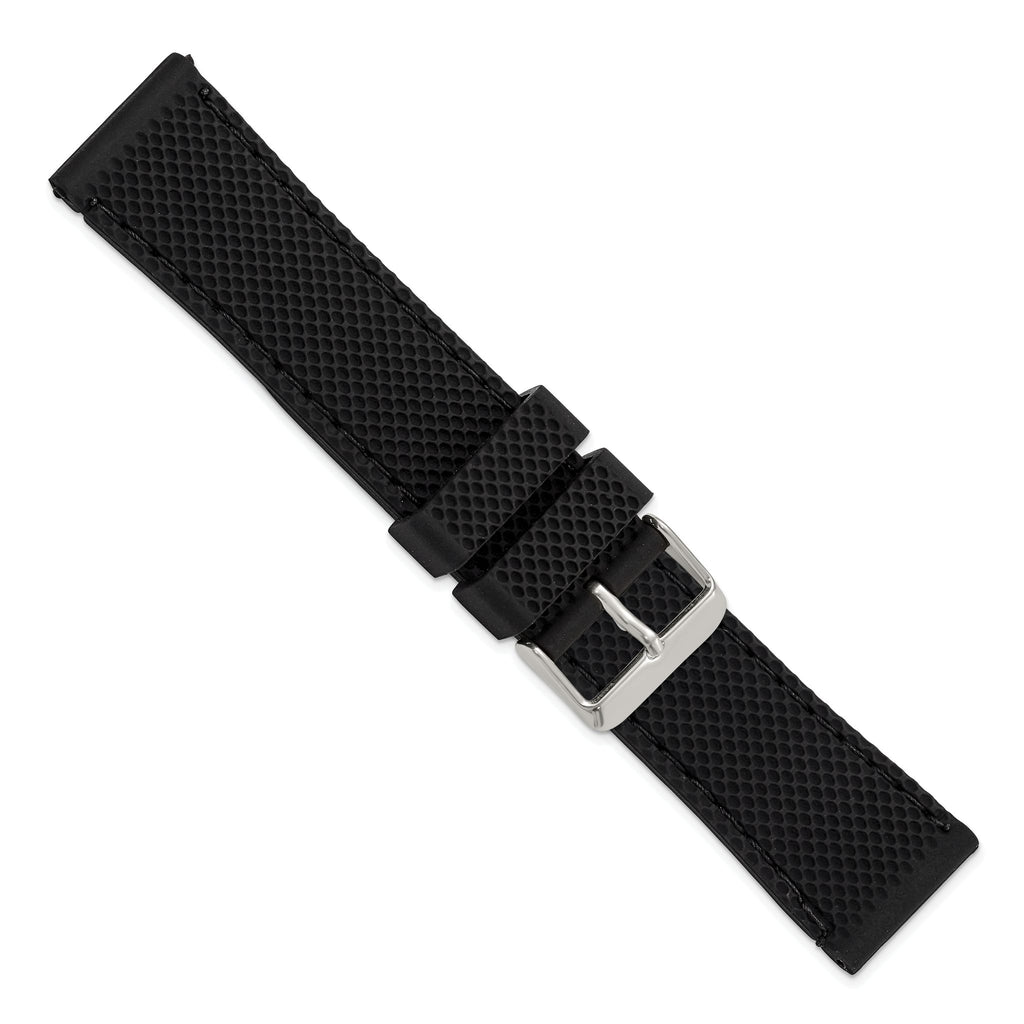 Textured Silicone Watch Band in Black, 22mm