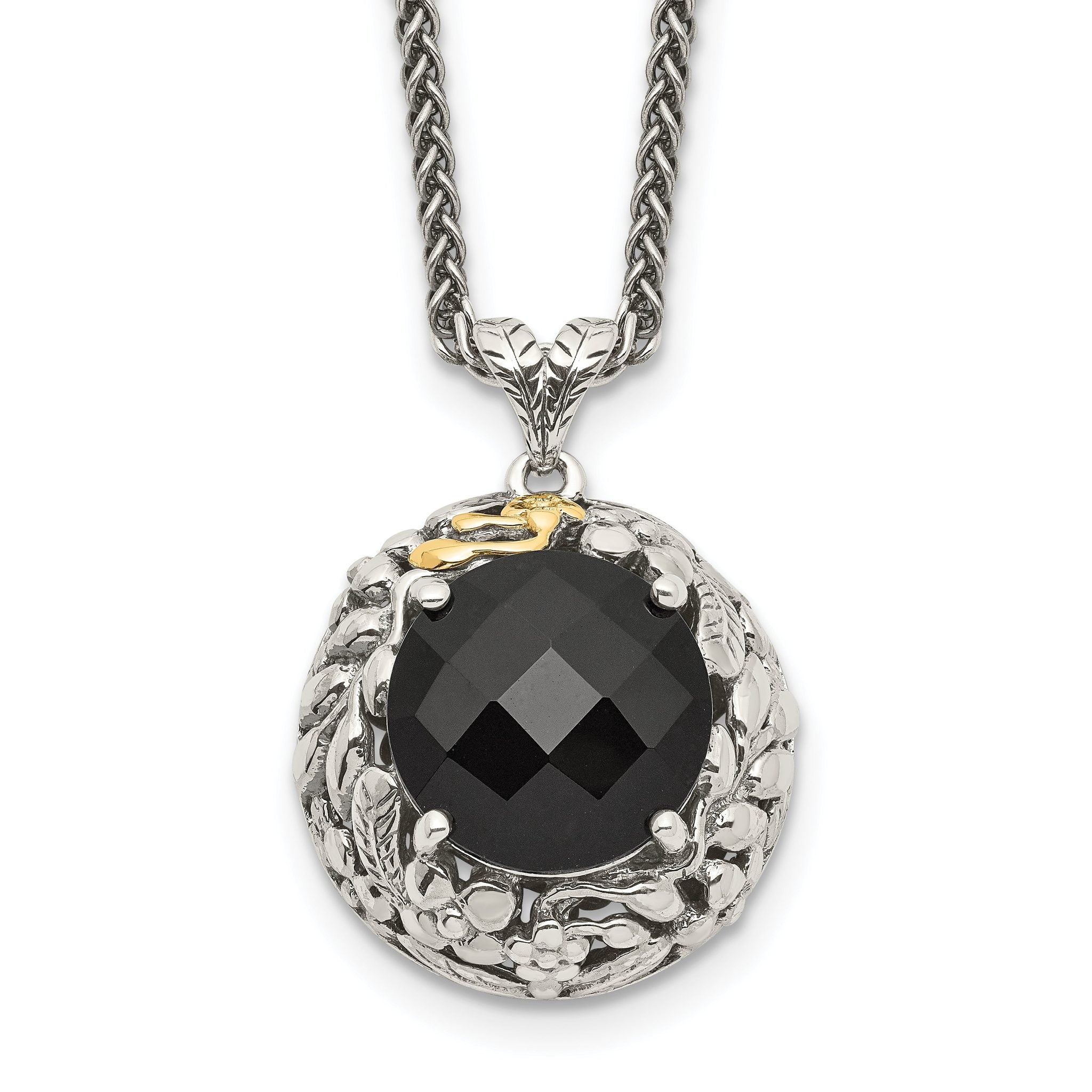 Shey Couture Sterling Silver with 14K Accent 18 Inch Antiqued Checkerboard-cut Black Onyx Necklace Main image