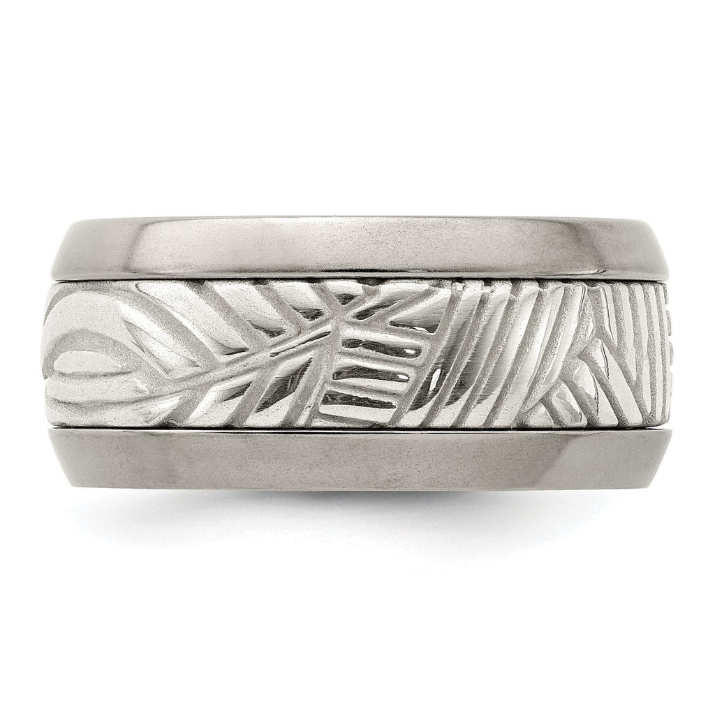 Leaf Inlay Wedding Band in Titanium & Sterling Silver, 11mm