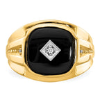 14k Cushion Onyx and AA Diamond Mens Ring