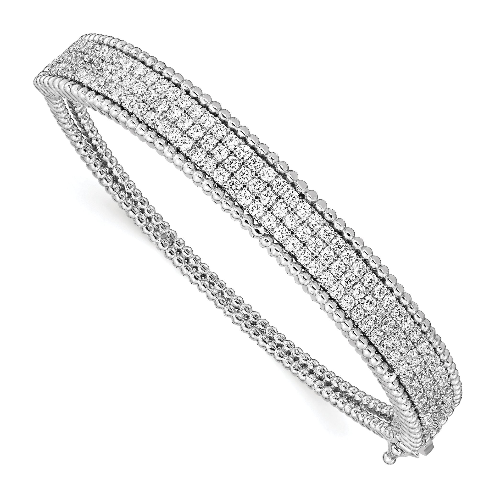 Sophia Jewelers Sterling Silver CZ Bangle with Rhodium Polish