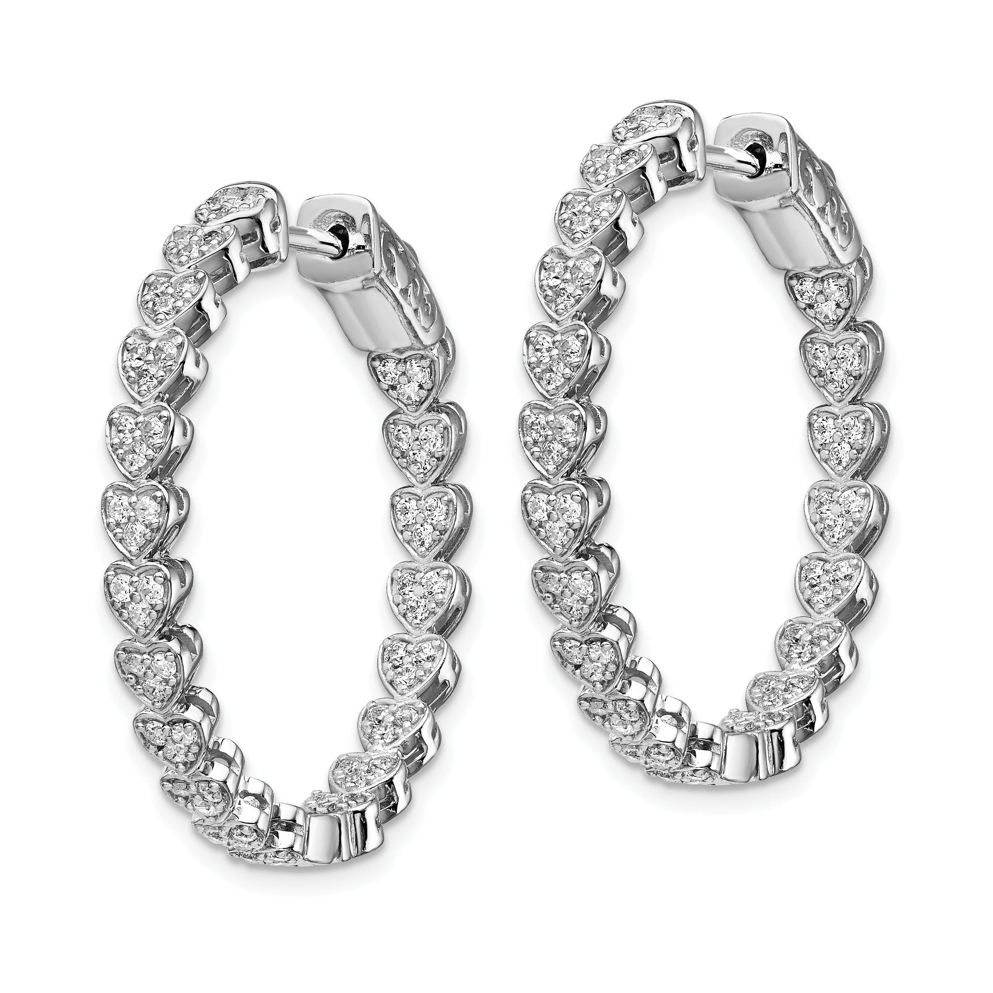 Sterling Shimmer Sterling Silver Rhodium-plated 120 Stone Heart Shaped 1.2mm CZ In and Out Round Hinged Hoop Earrings Secondary image
