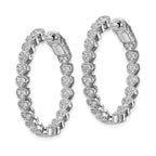 Sterling Shimmer Sterling Silver Rhodium-plated 120 Stone Heart Shaped 1.2mm CZ In and Out Round Hinged Hoop Earrings