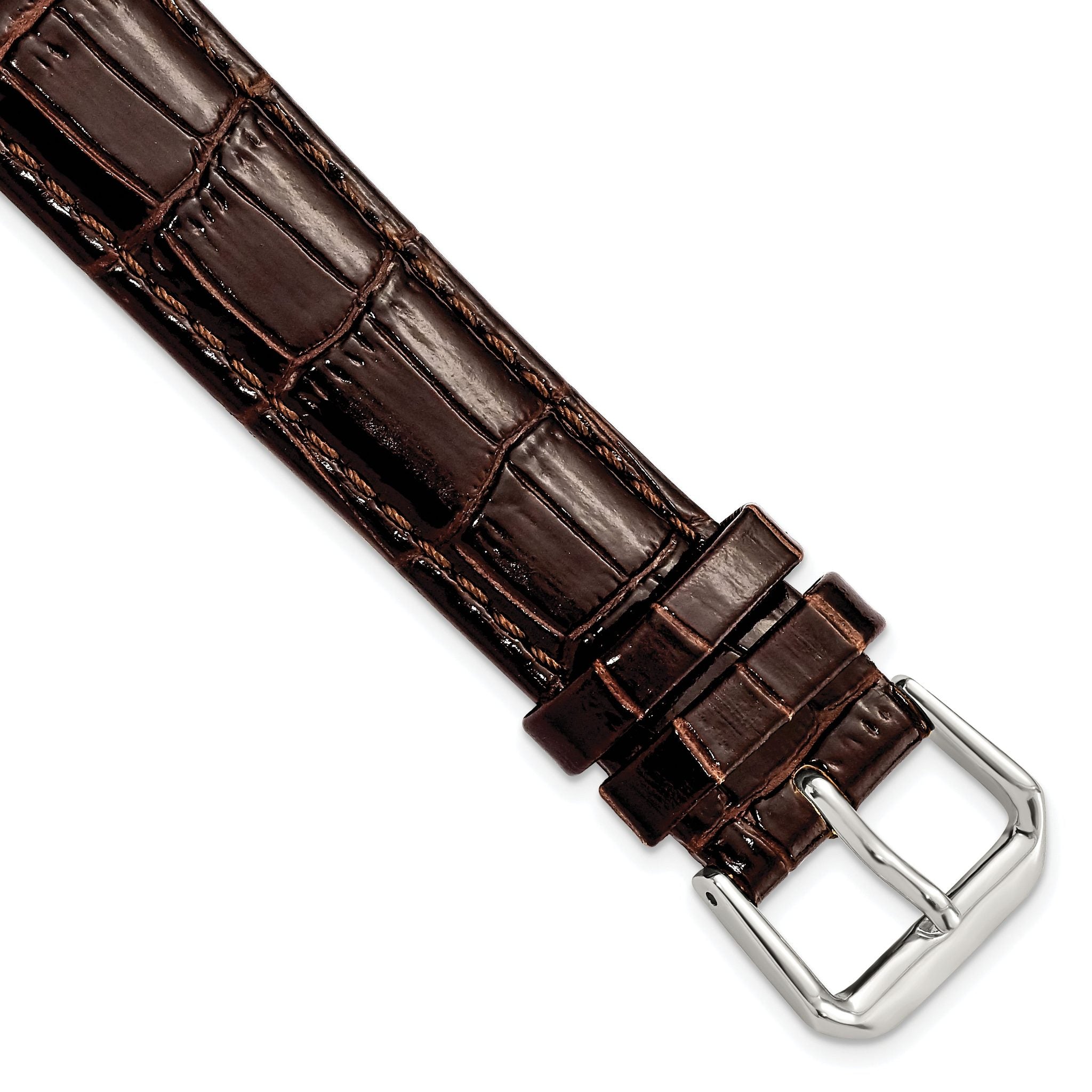 Crocodile Grain Leather Watch Band in Brown, 19mm