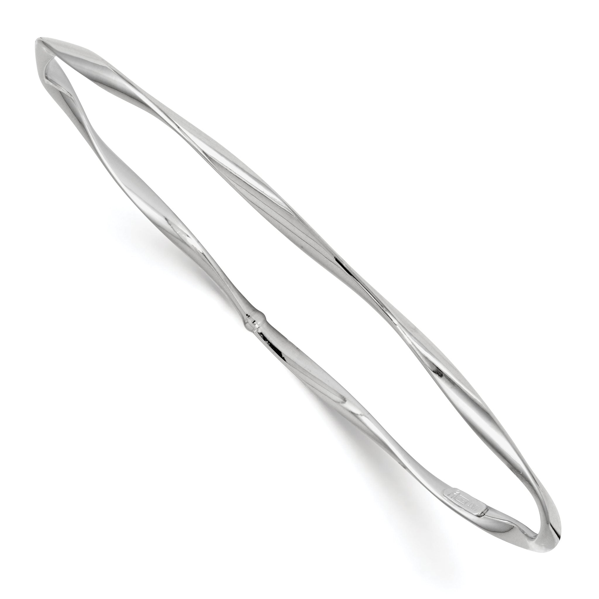 14K White Gold Twisted Bangle with Polished Rhodium Finish