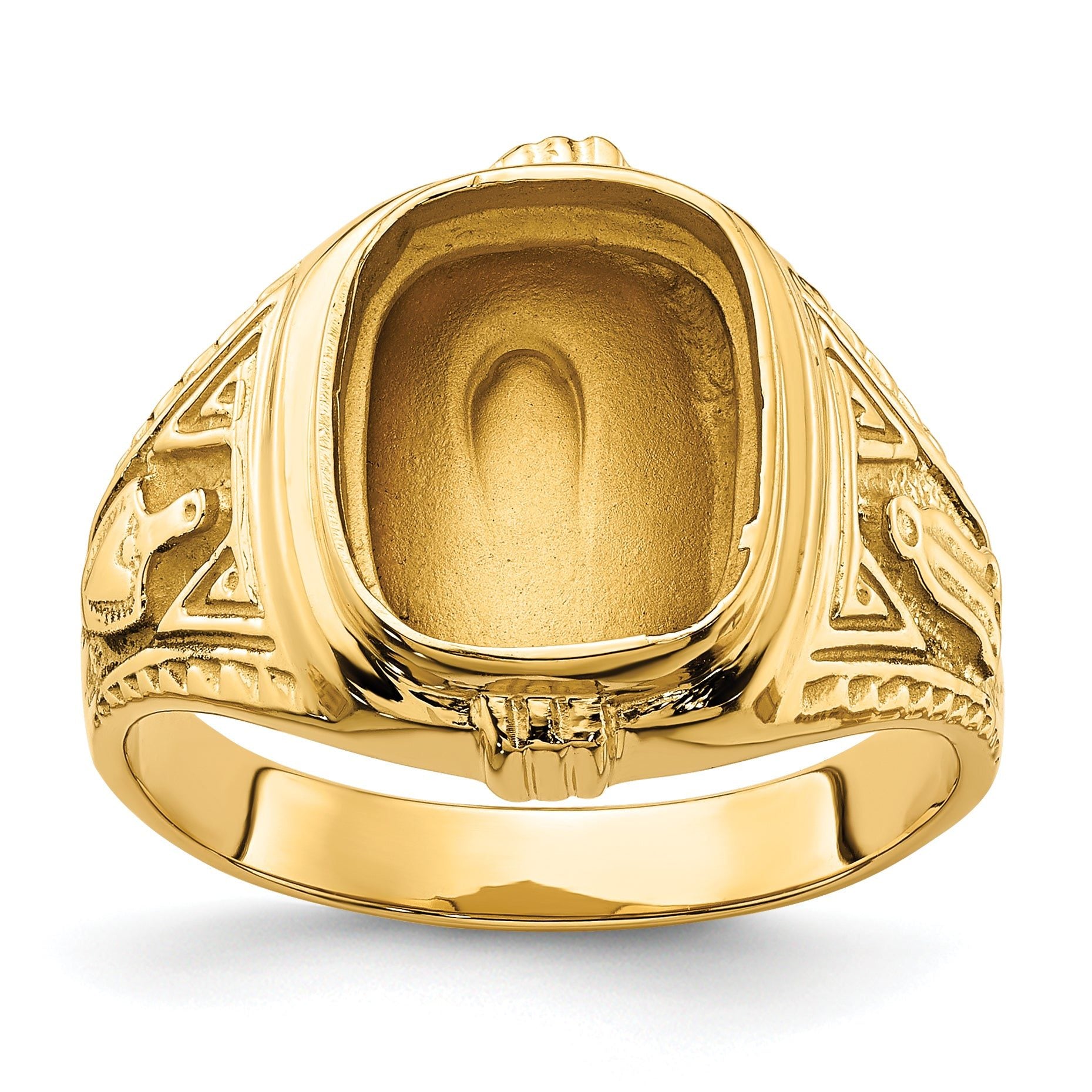 14k Men's Polished and Textured Masonic Ring Mounting (No Stone Included) Main image