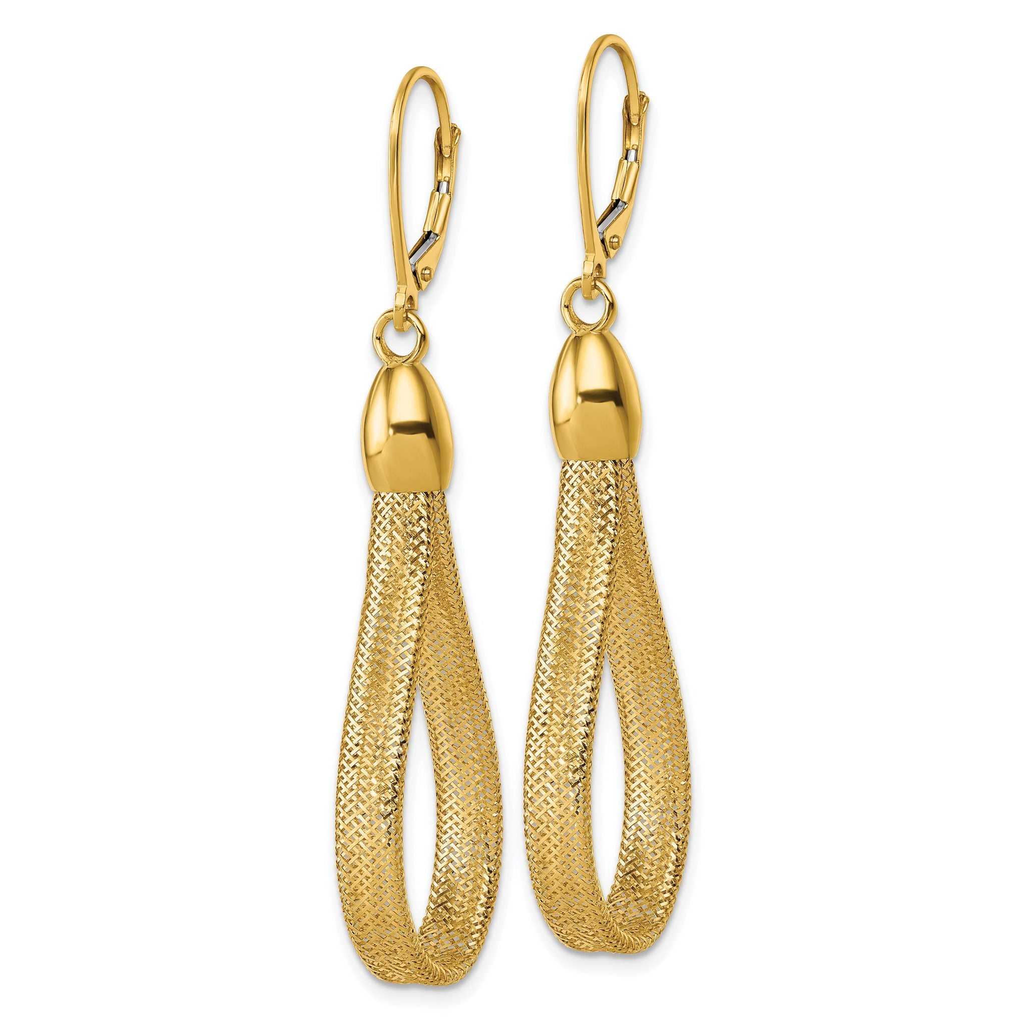 14k Polished Flexible Mesh Teardrop Dangle Leverback Earrings