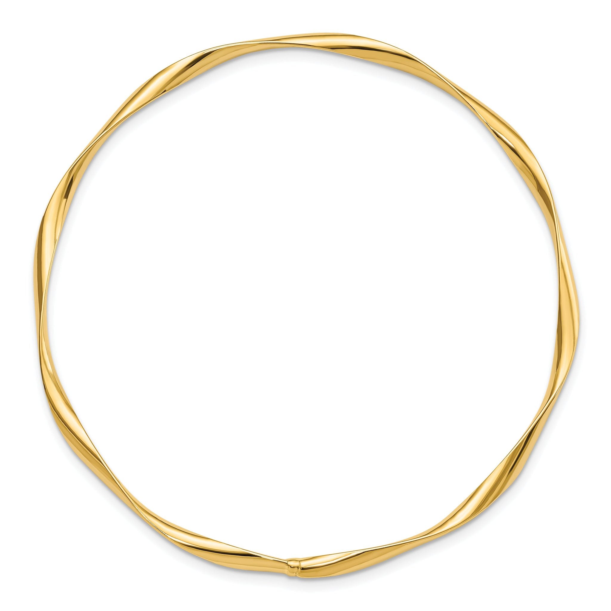 14K Gold Polished Twisted Bangle with Slip-On Design