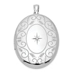Sterling Silver Rhodium-plated & Diamond With  Swirl Border 34mm Oval Locket