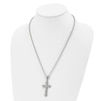 Chisel Stainless Steel Polished and Satin Hammered with CZ Cross Pendant on a 22 inch Ball Chain Necklace
