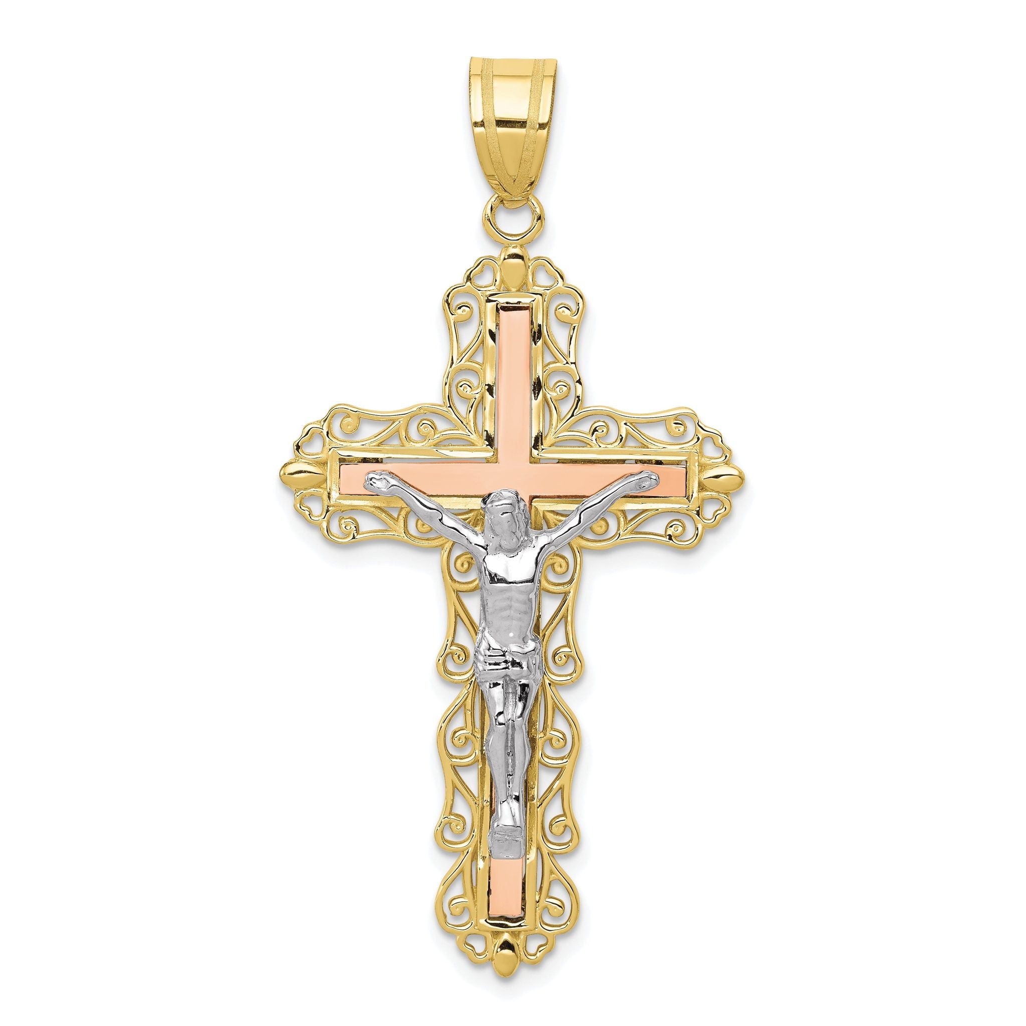 10K Tri-color Diamond-cut Crucifix Pendant Main image