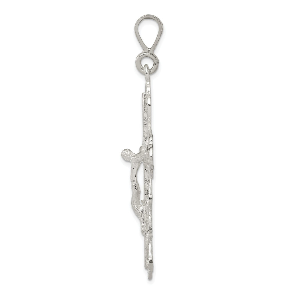Sterling Silver 925 Diamond-Cut Crucifix Pendant with Polished Anti-Tarnish Finish