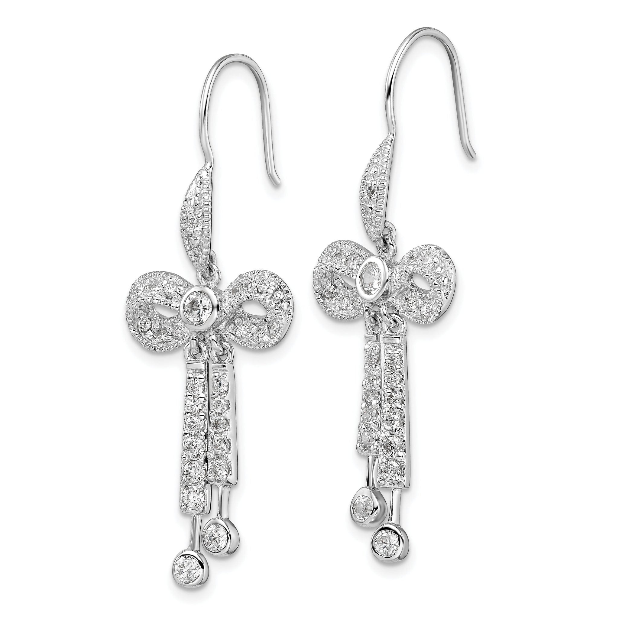 Sterling Silver CZ Bow French Wire Earrings Secondary image