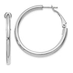 14K White Gold Polished Omega Back Hoop Earrings for Women