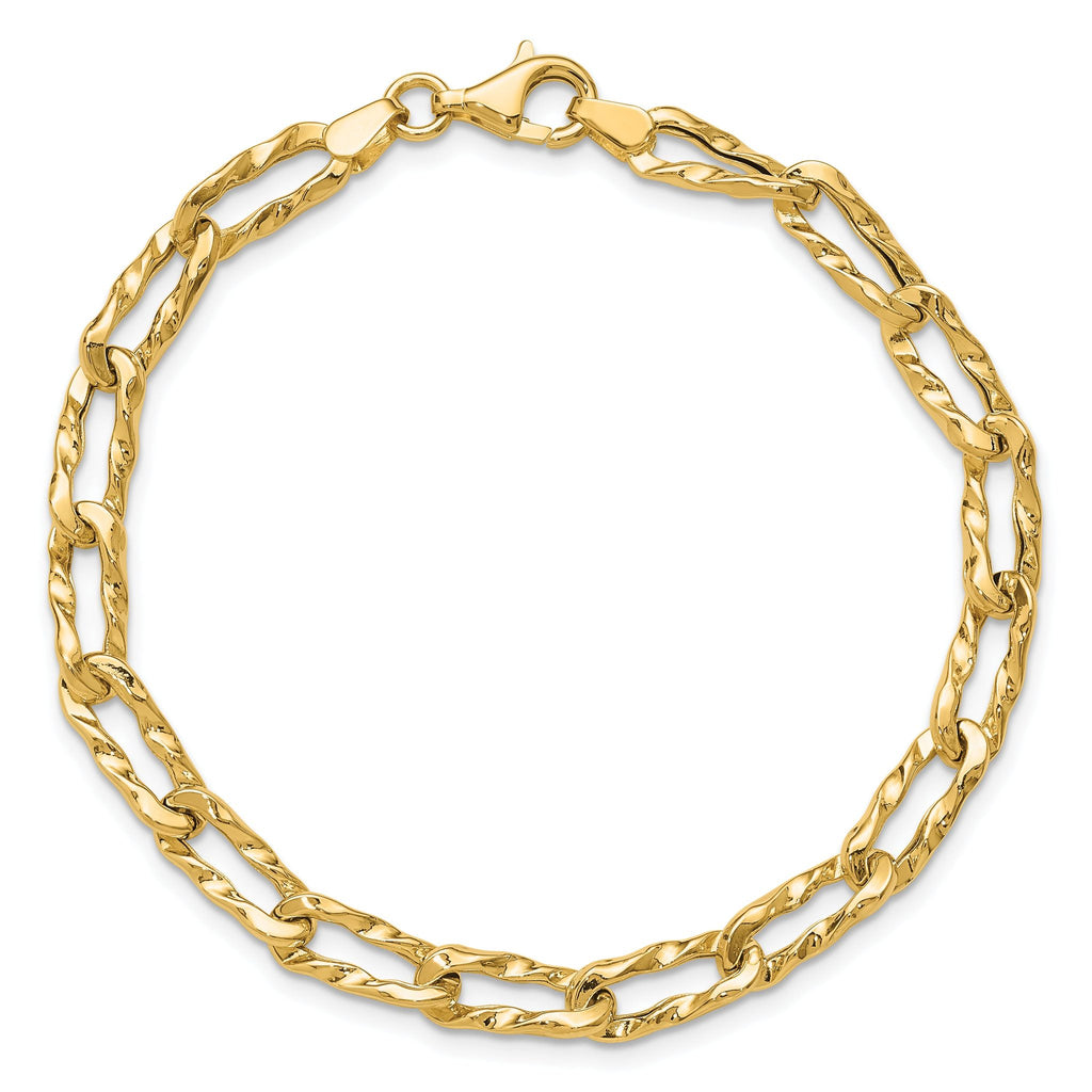 14K Polished and Hammered Fancy Link Bracelet
