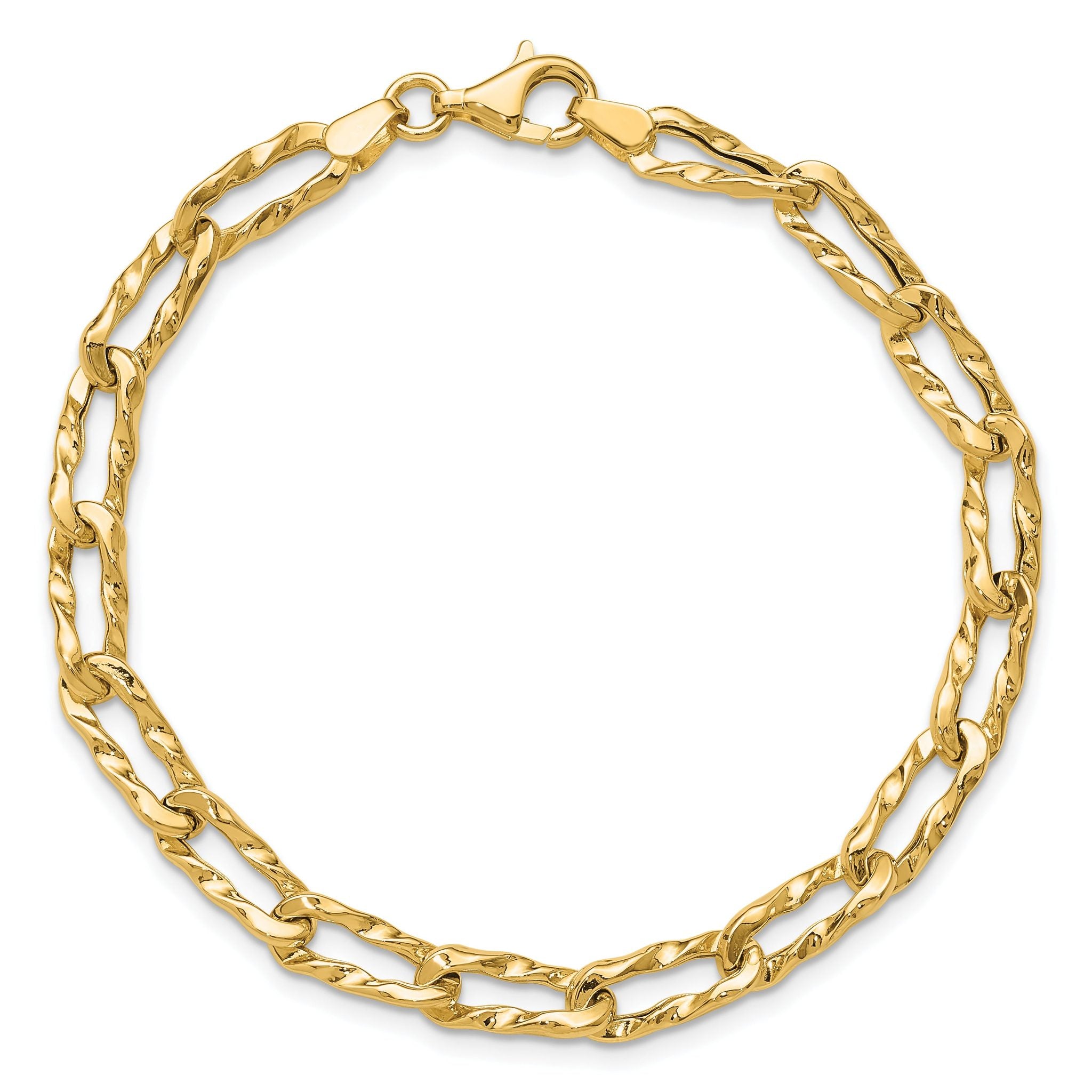 14K Polished and Hammered Fancy Link Bracelet