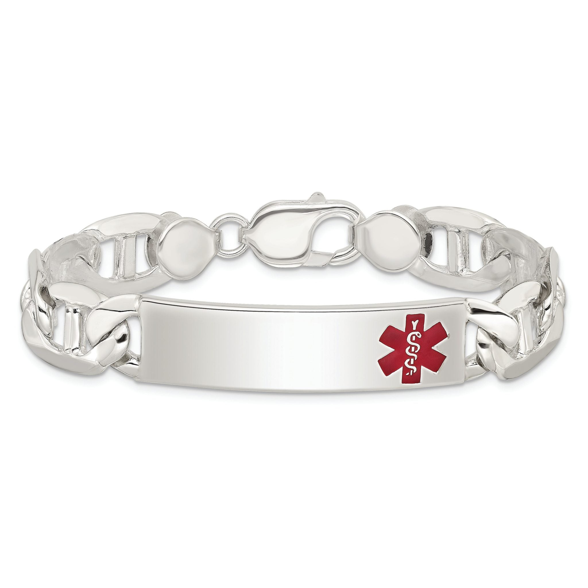 Sterling Silver Polished Medical Anchor Link ID Bracelet