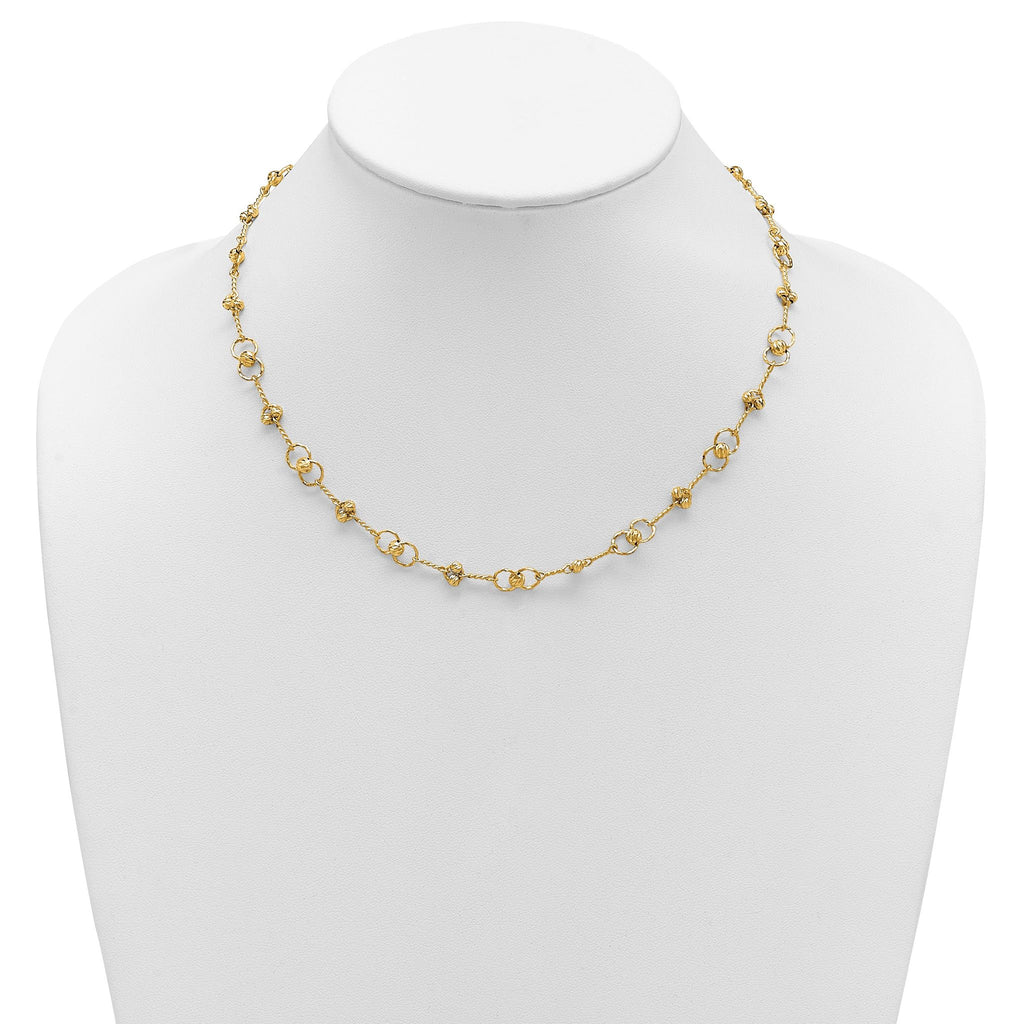 14K Polished/Dia-cut Twisted Circles w/ 1in Ext. Necklace