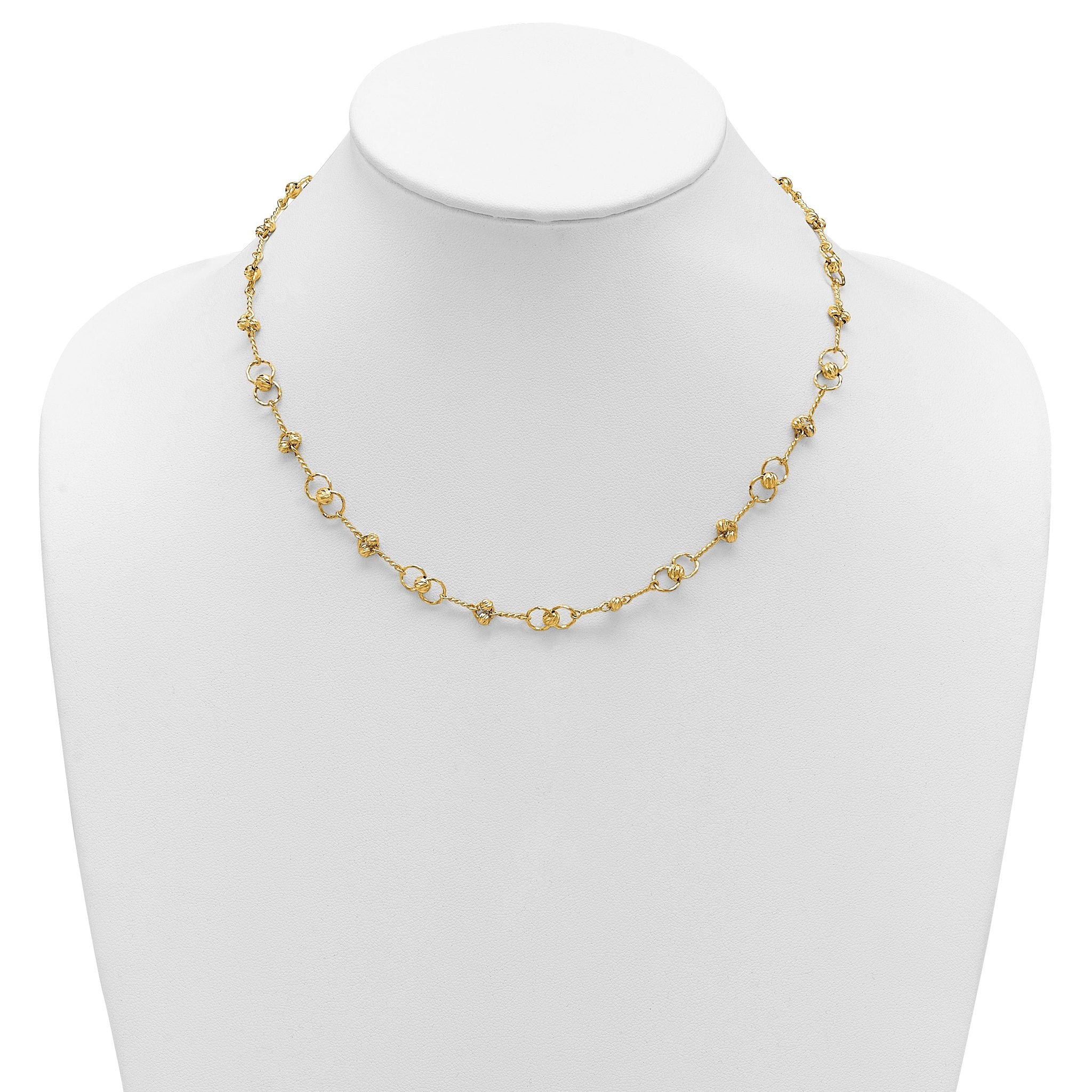 14K Polished/Dia-cut Twisted Circles w/ 1in Ext. Necklace