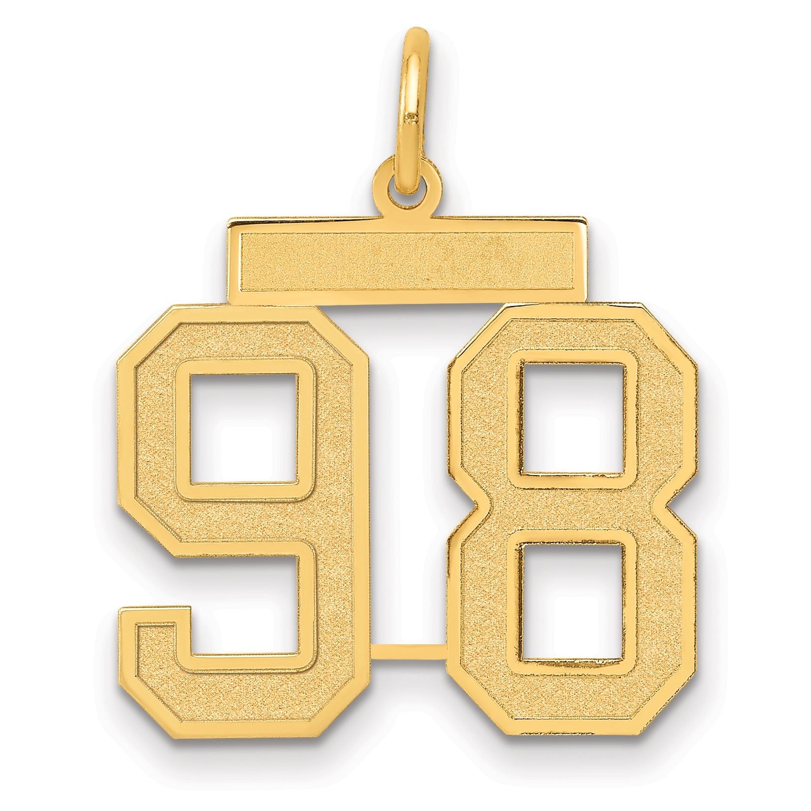 14K Gold Satin Finish Number 98 Charm  Medium Brushed Pendant by Sophia Jewelers Main image
