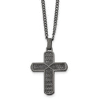 Chisel Stainless Steel Polished and Textured Gun Metal IP-plated Cross Pendant on a Curb Chain Necklace