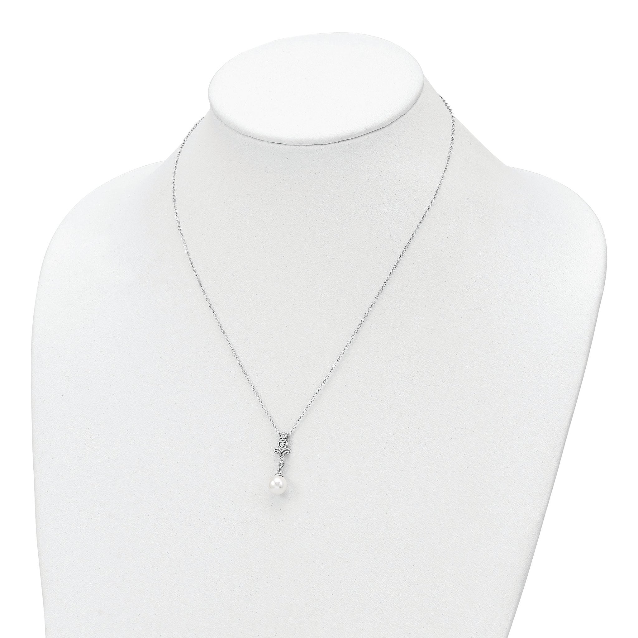 Sterling Silver Rhodium-plated CZ and Glass Bead Necklace Secondary image