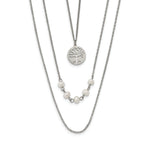 Chisel Stainless Steel Polished with Freshwater Cultured Pearls and Tree Pendant on 31 inch with 2 inch Extension Multi Chain Necklace