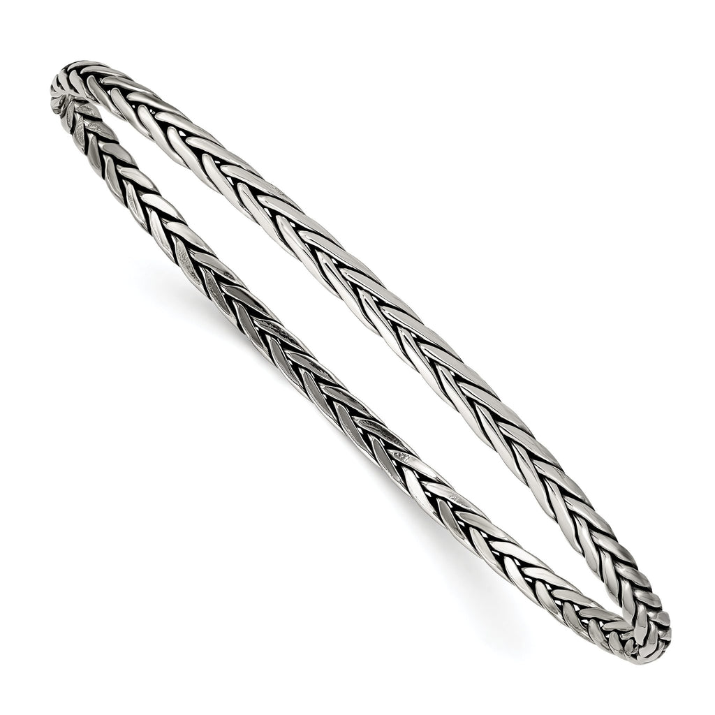 Sterling Silver 925 Women's Antiqued Twisted Slip-On Bangle