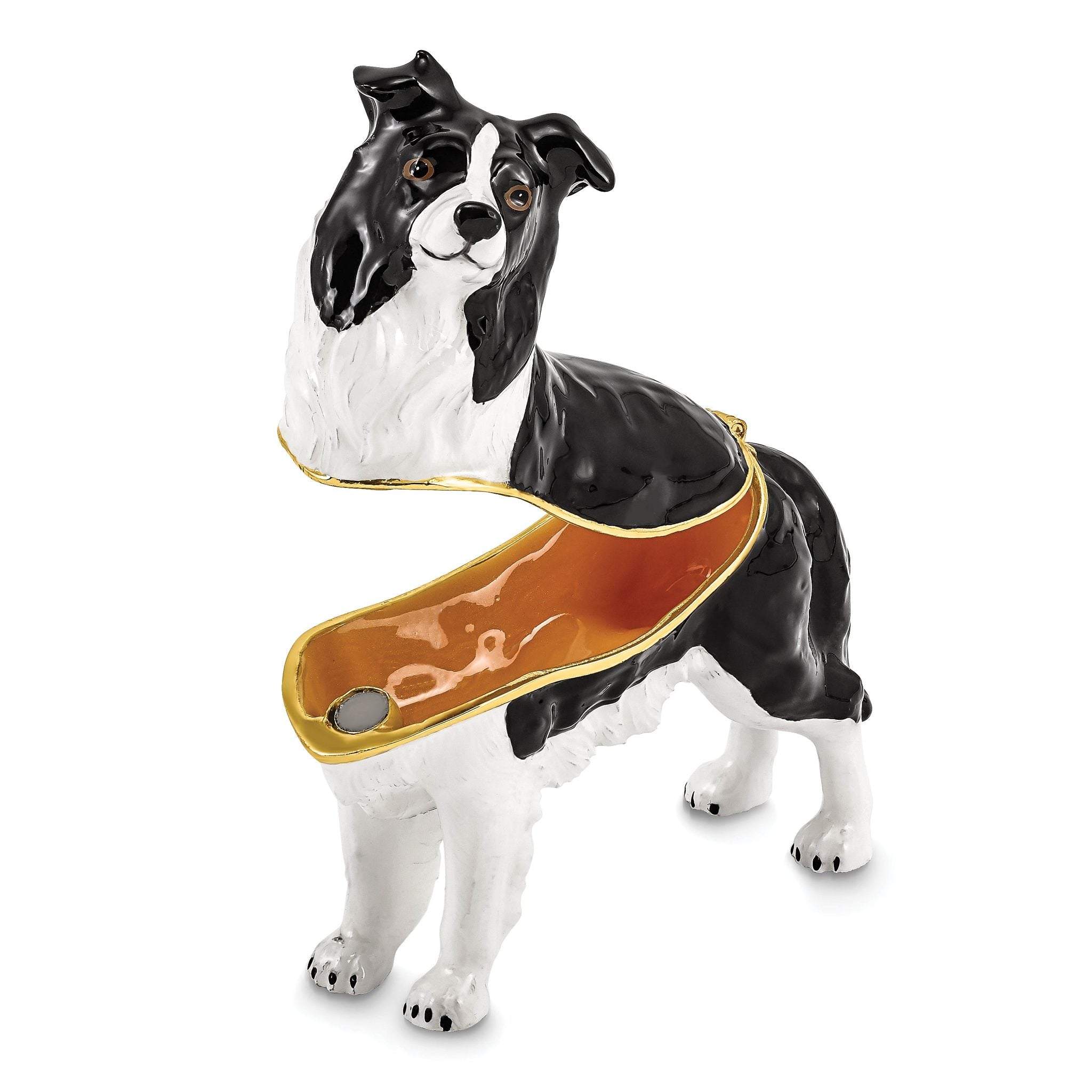 Luxury Giftware Pewter Bejeweled Crystals Gold-tone Enameled BRUNO Border Collie Trinket Box with Matching 18 Inch Necklace Secondary image