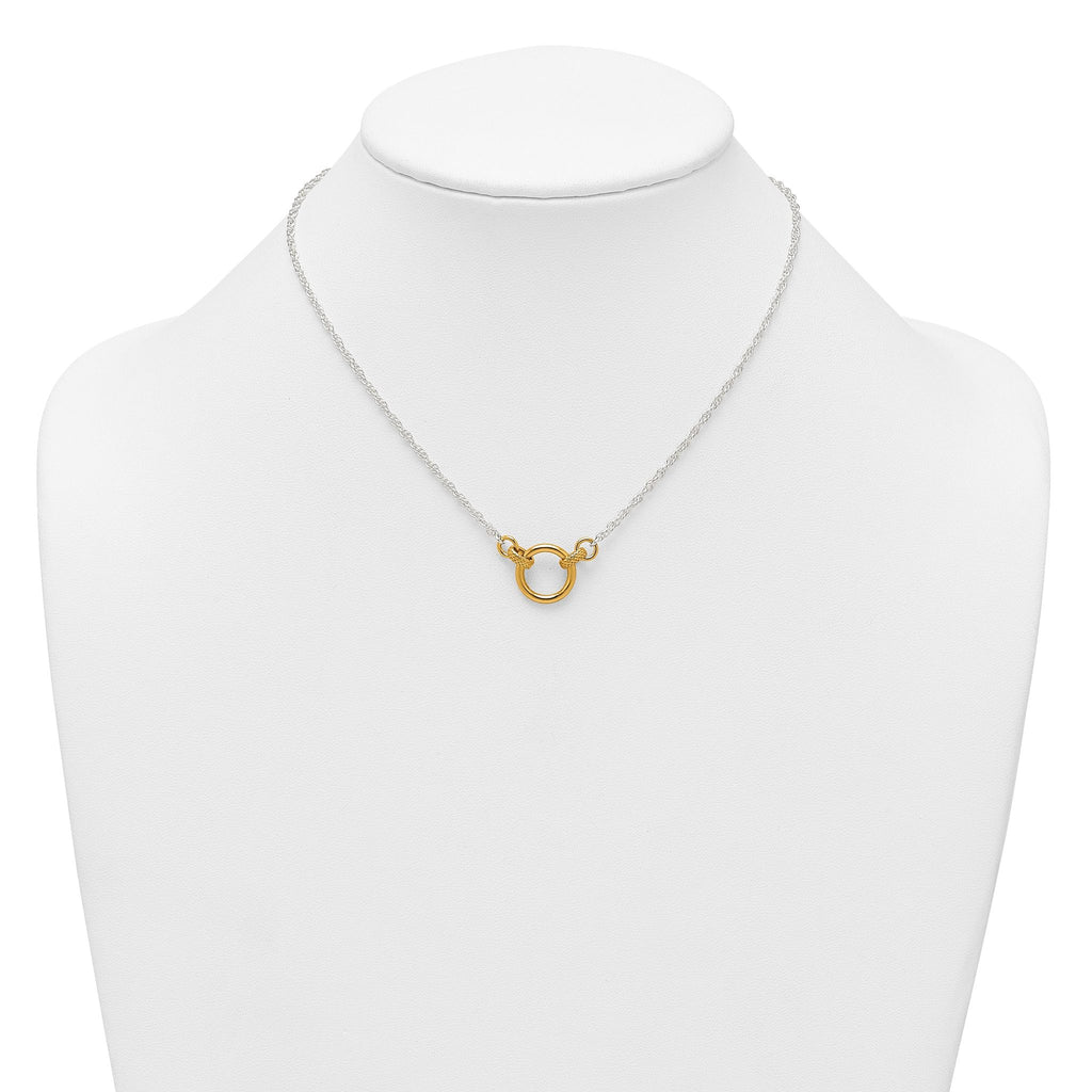 Sterling Silver with Gold-tone Polished and Textured Circle 16 inch Link Necklace