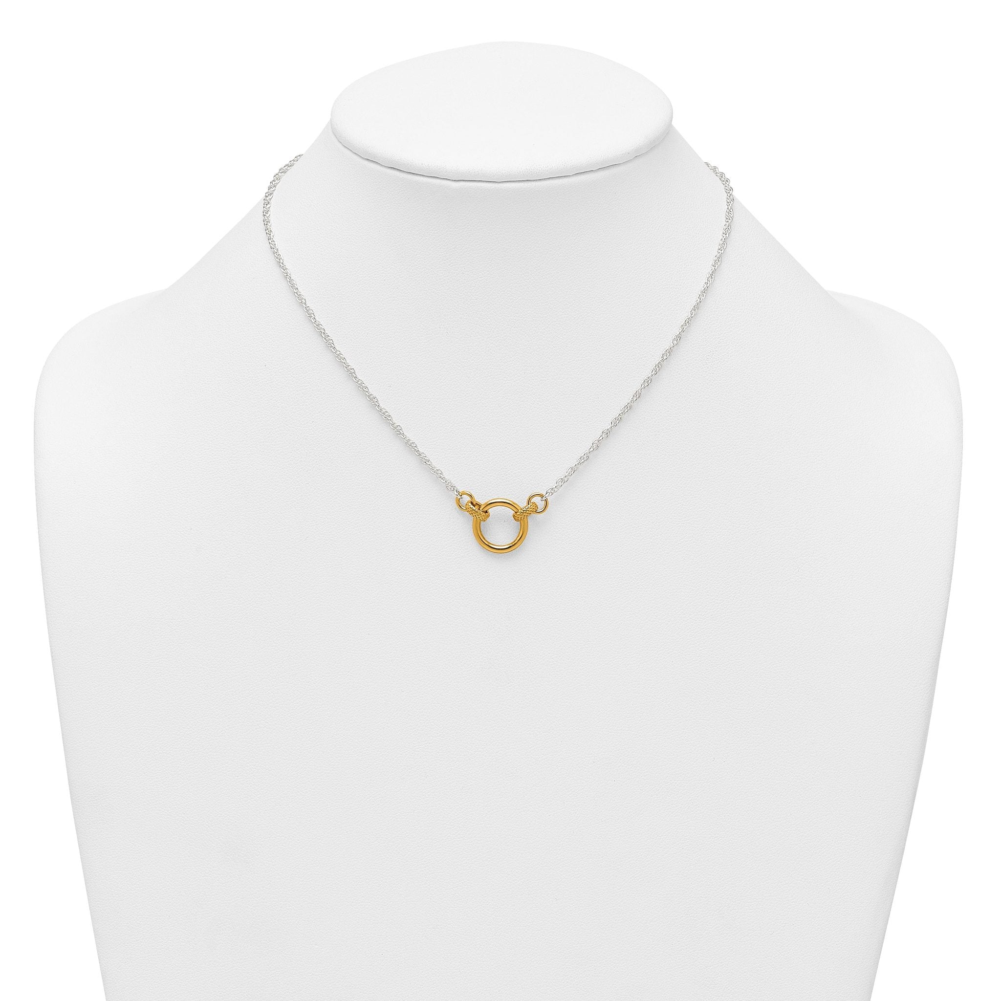 Sterling Silver with Gold-tone Polished and Textured Circle 16 inch Link Necklace