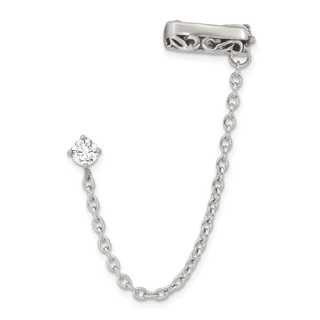 Stainless Steel Polished & Antiqued Cubic Zirconia Ear Cuff Drop Dangle Earrings for Women