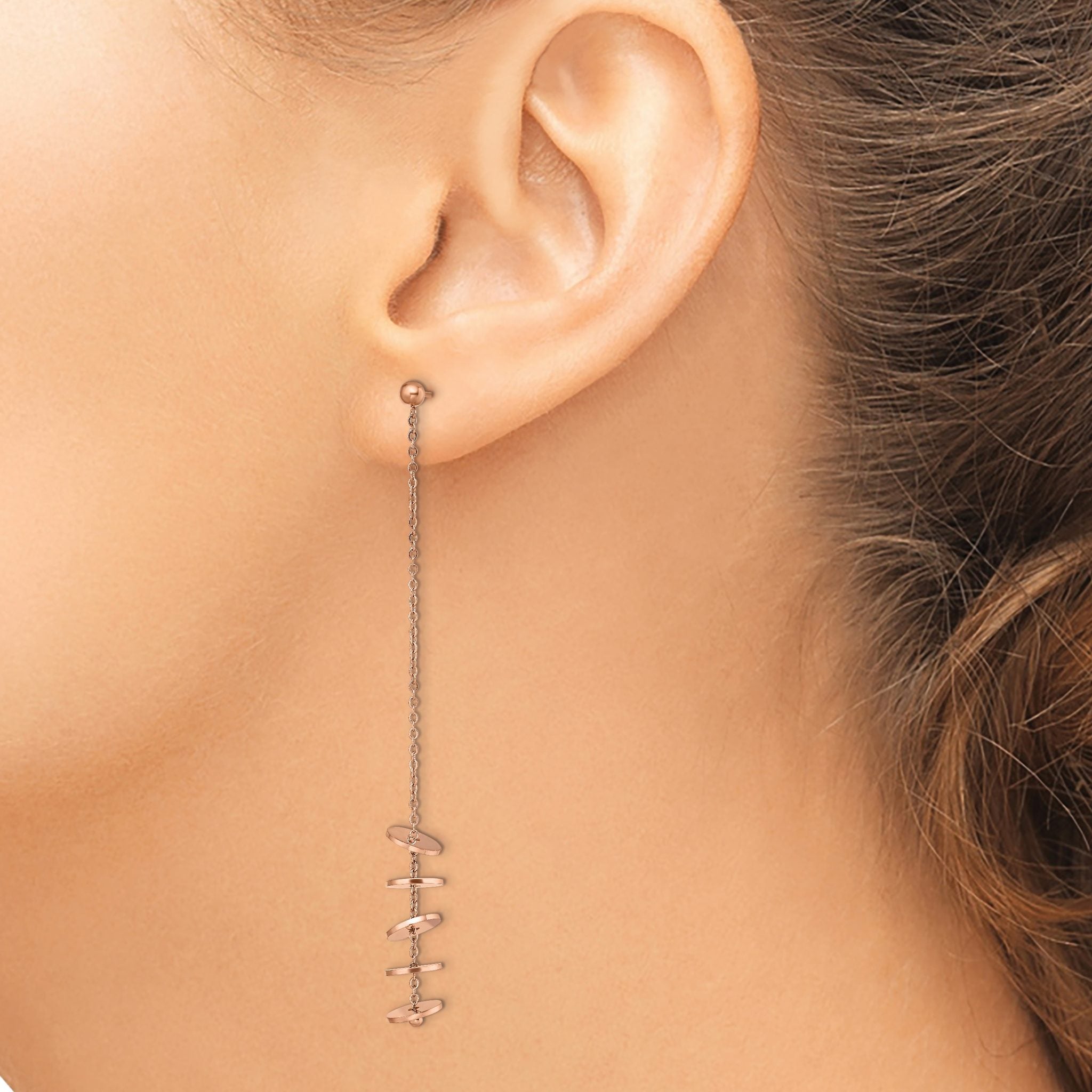 Stainless Steel Rose Gold-Tone Polished Drop Dangle Earrings for Women
