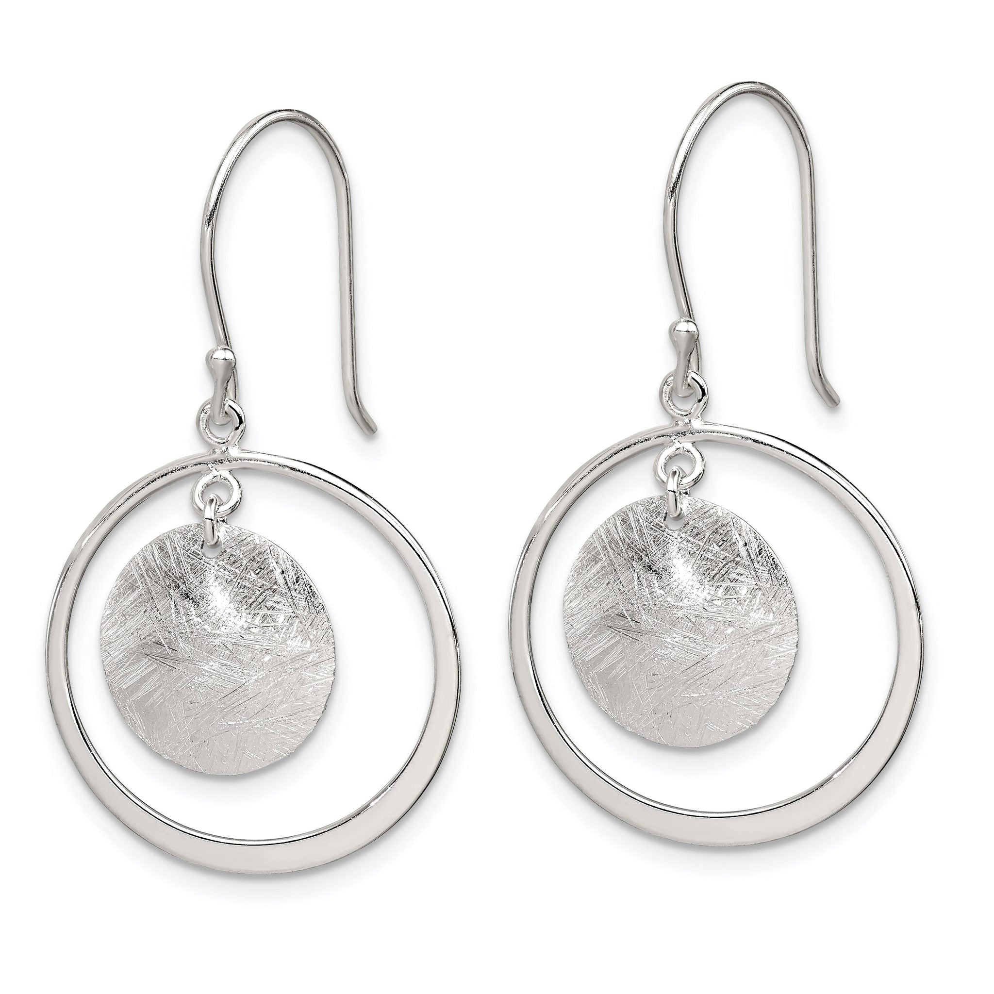 Sterling Silver Polished & Brushed Circles Dangle Earrings Secondary image